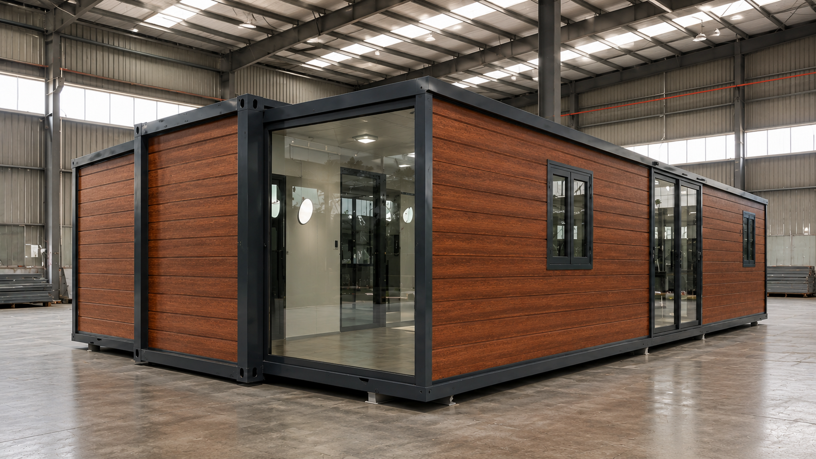 Home 1-to-3 expandable modular unit in the factory